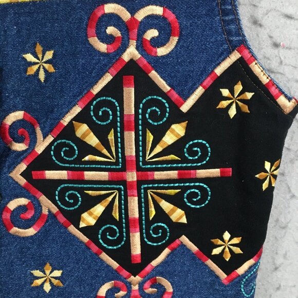 Vintage Hairston Roberson Ropa Vest Womens M  Blue Denim Embroidery Boho Art - Picture 2 of 16
